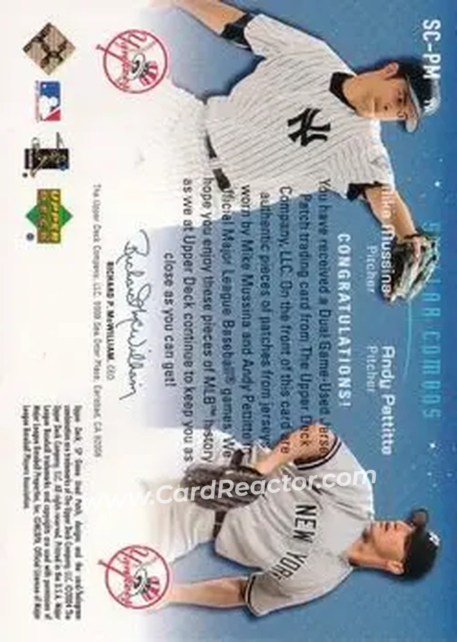 2004 SP Game Used Patch - Stellar Combos Dual #SC-PM - Andy Pettitte - Mike Mussina - New York Yankees - Back