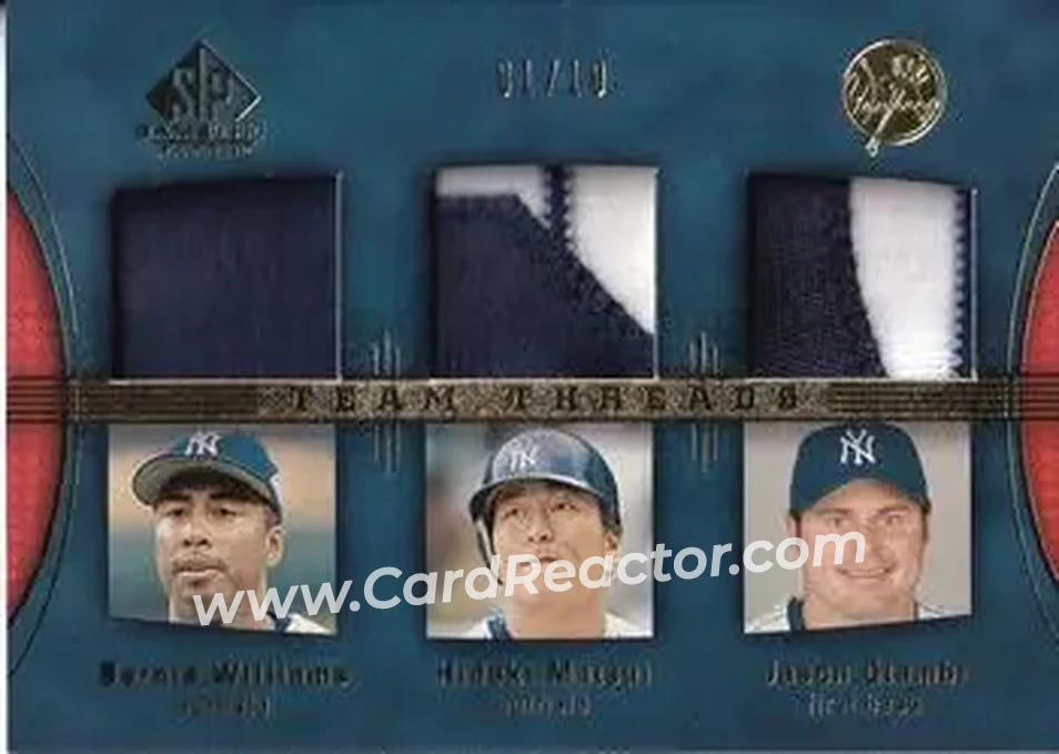 2004 SP Game Used Patch - Team Threads Triple #NY - Bernie Williams - Hideki Matsui - Jason Giambi - New York Yankees - Front