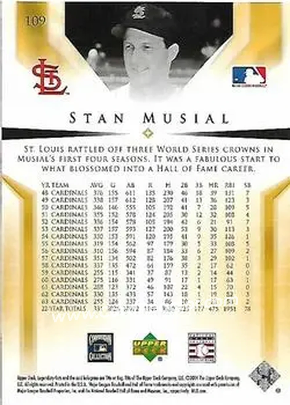 2004 SP Legendary Cuts #109 - Stan Musial - St. Louis Cardinals - Back
