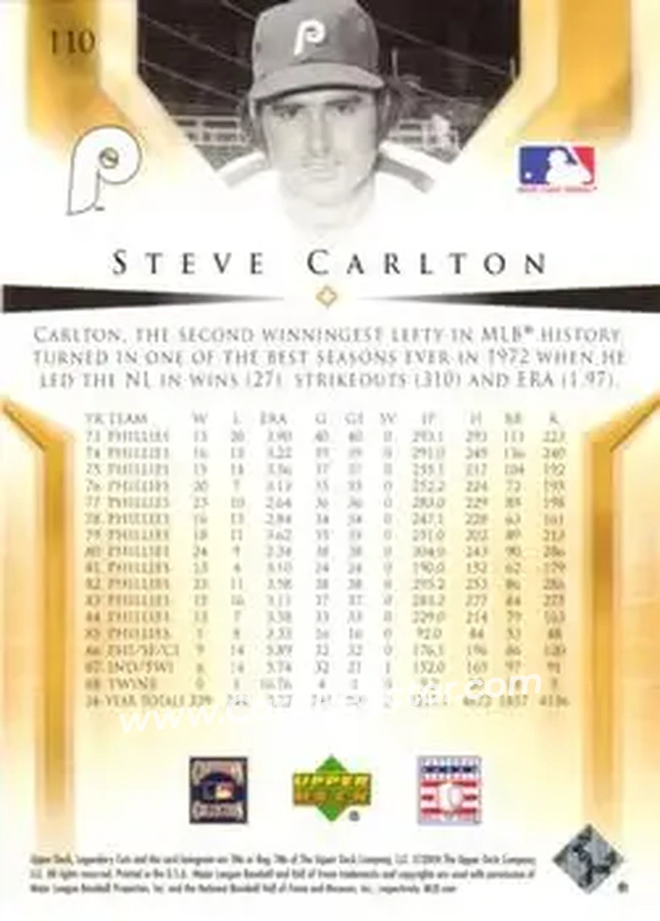 2004 SP Legendary Cuts #110 - Steve Carlton - Philadelphia Phillies - Back