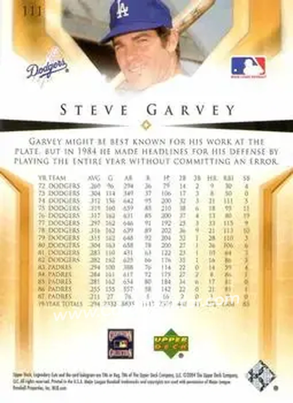 2004 SP Legendary Cuts #111 - Steve Garvey - Los Angeles Dodgers - Back