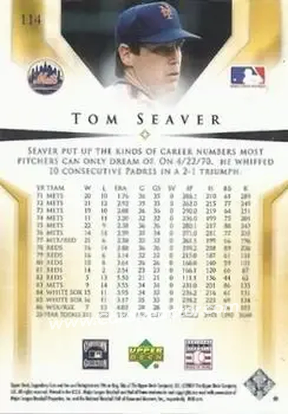 2004 SP Legendary Cuts #114 - Tom Seaver - New York Mets - Back
