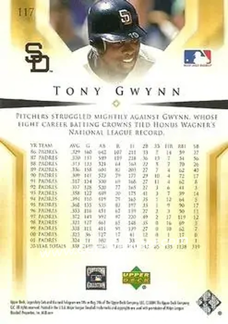 2004 SP Legendary Cuts #117 - Tony Gwynn - San Diego Padres - Back