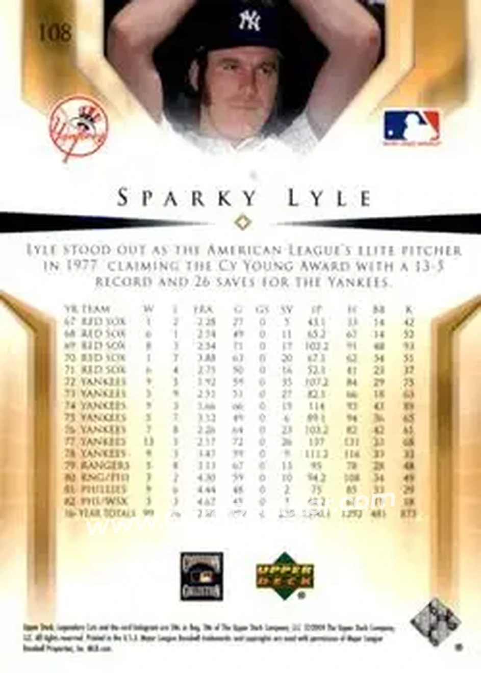 2004 SP Legendary Cuts #108 - Sparky Lyle - New York Yankees - Back