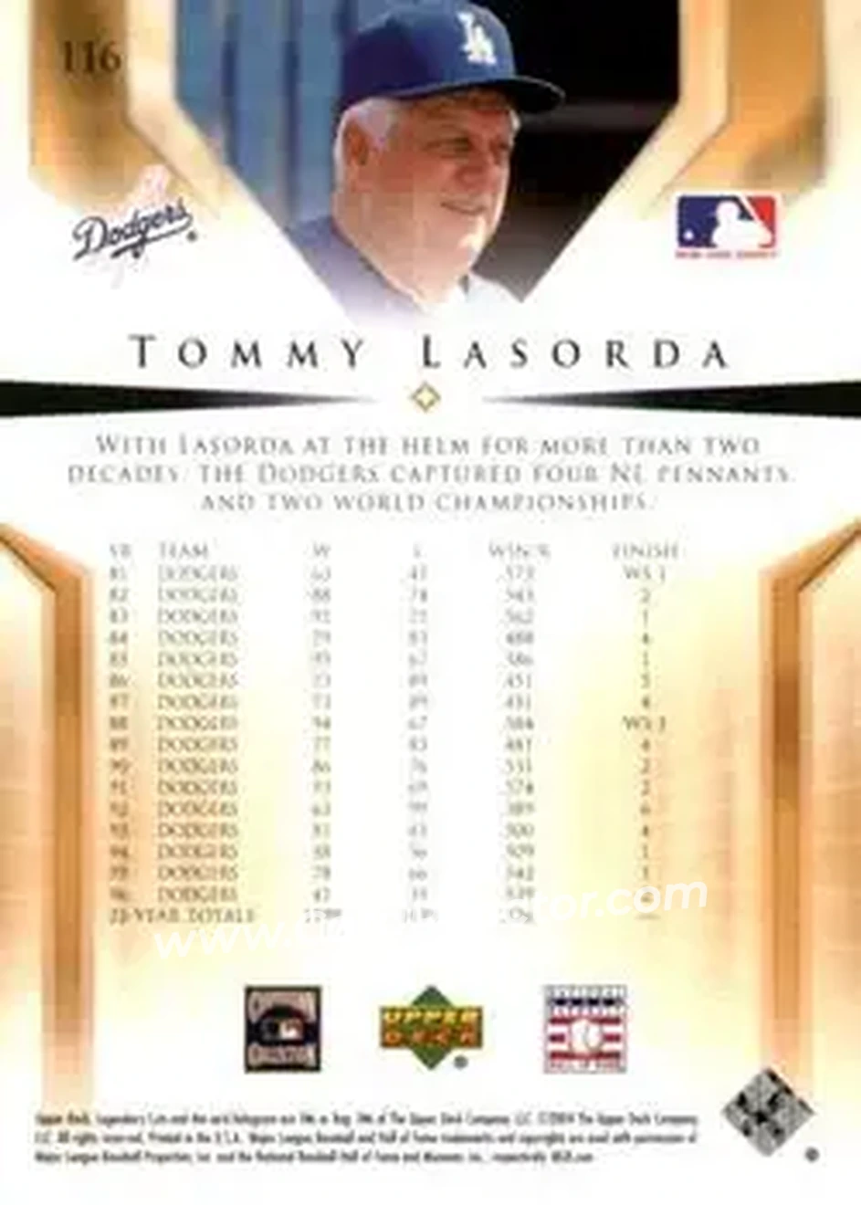2004 SP Legendary Cuts #116 - Tom Lasorda - Los Angeles Dodgers - Back