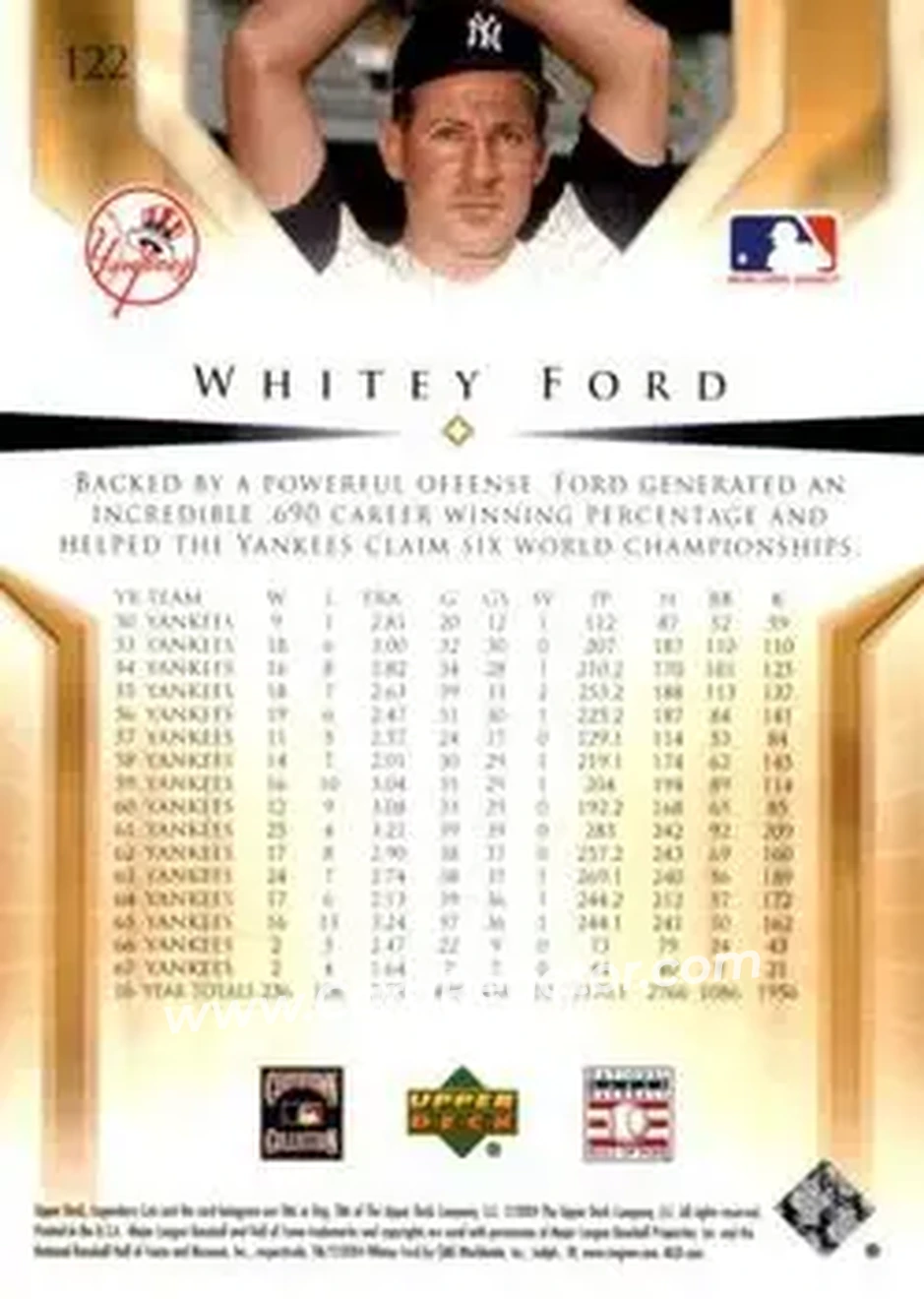 2004 SP Legendary Cuts #122 - Ed "Whitey" Ford - New York Yankees - Back