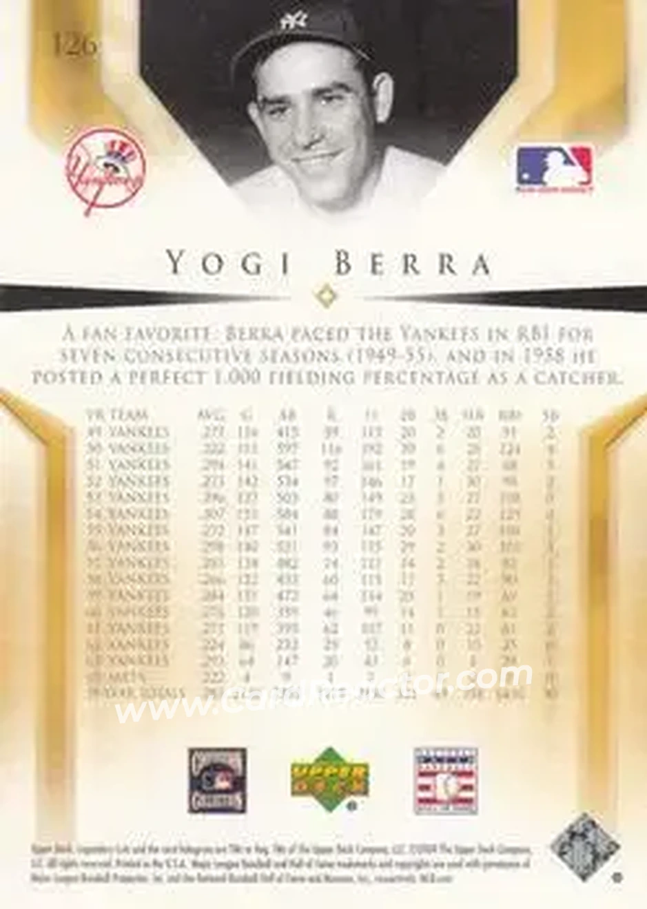 2004 SP Legendary Cuts #126 - Larry "Yogi" Berra - New York Yankees - Back