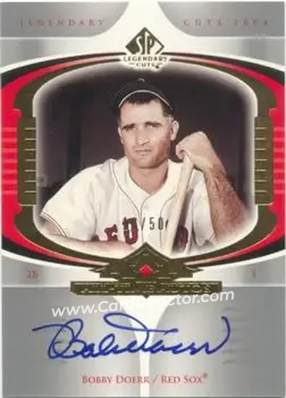 2004 SP Legendary Cuts - All-Time Autos #AA-BD - Bobby Doerr - Boston Red Sox - Front 2004 SP Legendary Cuts - All-Time Autos #AA-BD - Bobby Doerr - Boston Red Sox - Front