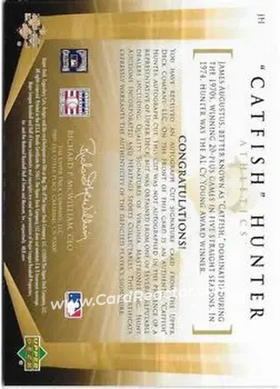 2004 SP Legendary Cuts - Legendary Cuts #JH - Jim Hunter - Oakland Athletics - Back