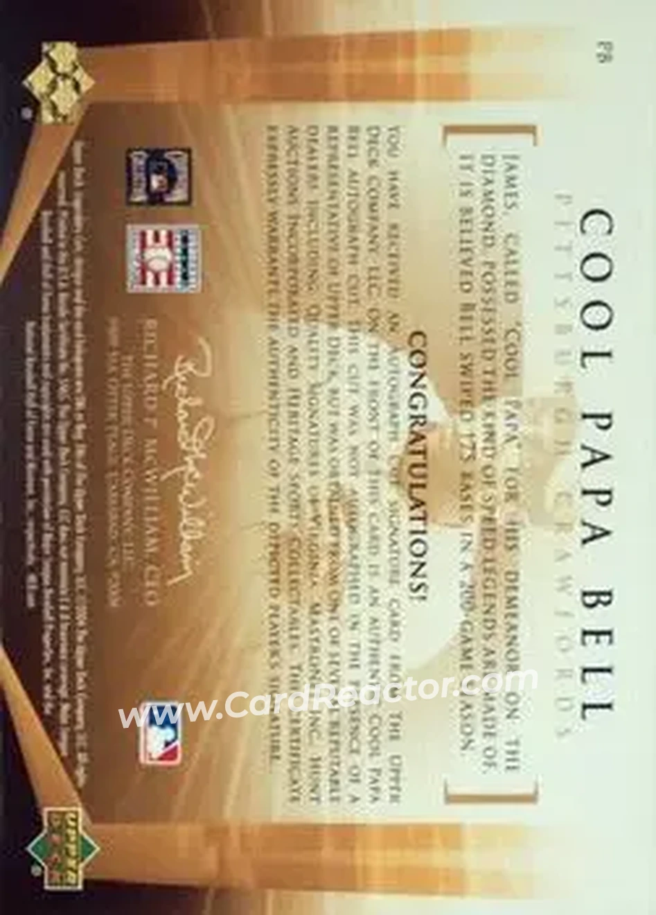 2004 SP Legendary Cuts - Legendary Cuts #PB - Cool Papa Bell - Pittsburgh Crawfords - Back
