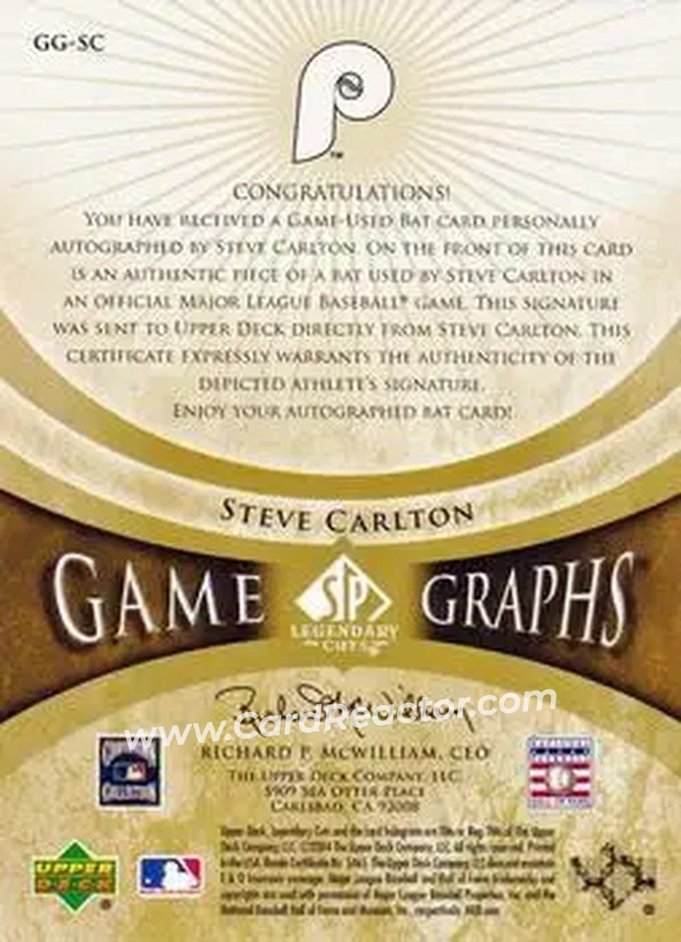 2004 SP Legendary Cuts - Game Graphs Memorabilia 25 #GG-SC - Steve Carlton - Philadelphia Phillies - Back 2004 SP Legendary Cuts - Game Graphs Memorabilia 25 #GG-SC - Steve Carlton - Philadelphia Phillies - Back