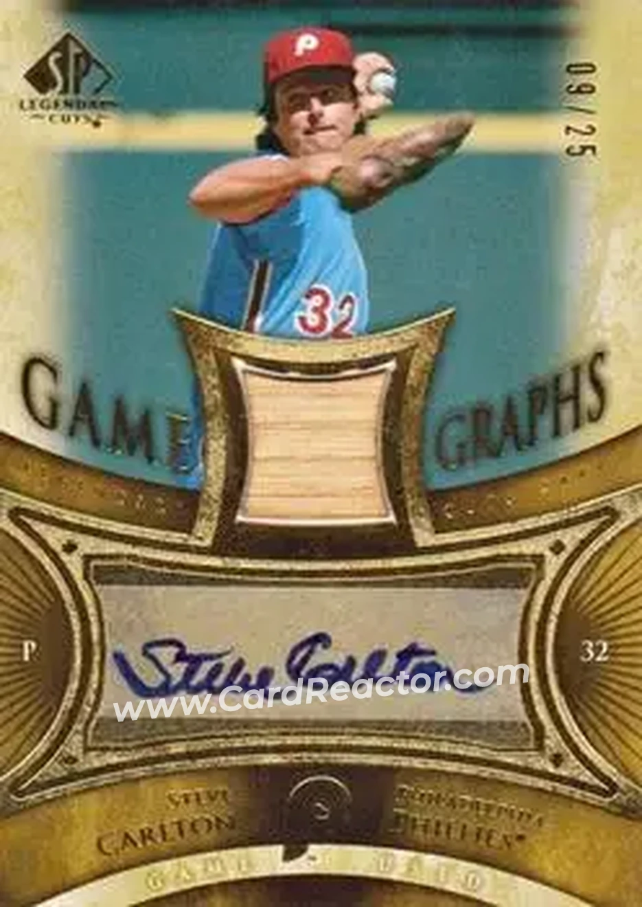 2004 SP Legendary Cuts - Game Graphs Memorabilia 25 #GG-SC - Steve Carlton - Philadelphia Phillies - Front 2004 SP Legendary Cuts - Game Graphs Memorabilia 25 #GG-SC - Steve Carlton - Philadelphia Phillies - Front