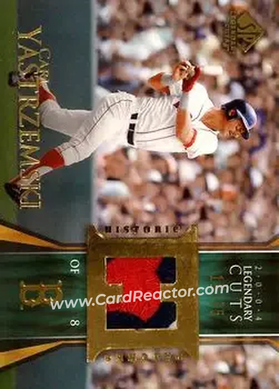 2004 SP Legendary Cuts - Historic Patches #HP-CY - Carl Yastrzemski - Boston Red Sox - Front 2004 SP Legendary Cuts - Historic Patches #HP-CY - Carl Yastrzemski - Boston Red Sox - Front