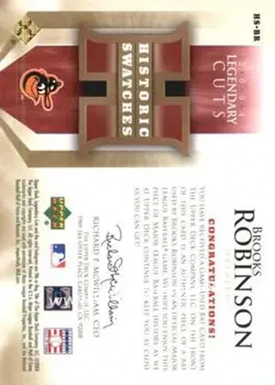 2004 SP Legendary Cuts - Historic Swatches #HS-BR - Brooks Robinson - Baltimore Orioles - Back