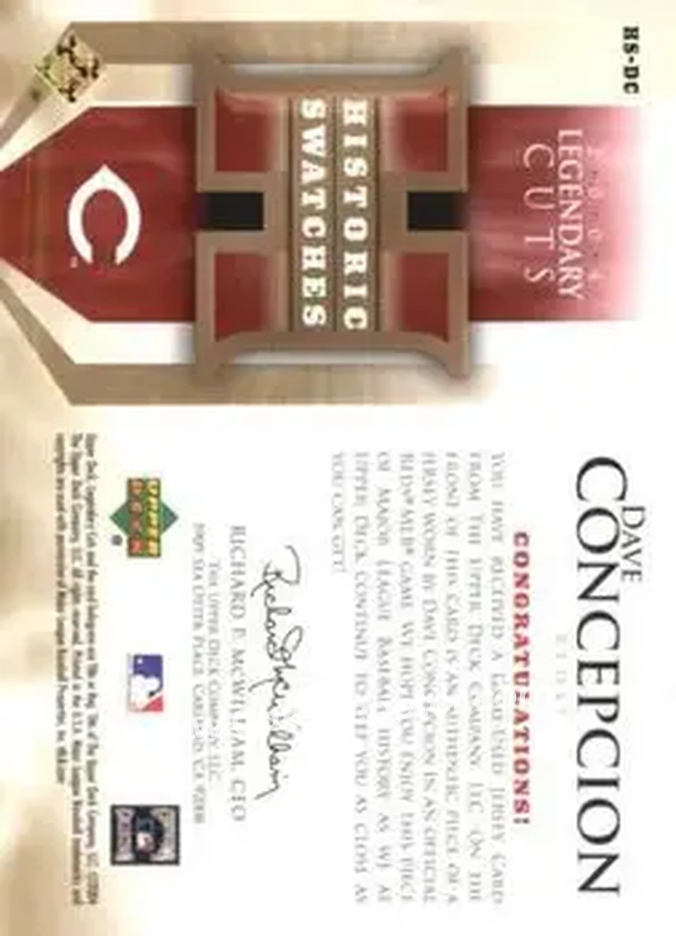 2004 SP Legendary Cuts - Historic Swatches #HS-DC - Dave Concepcion - Cincinnati Reds - Back