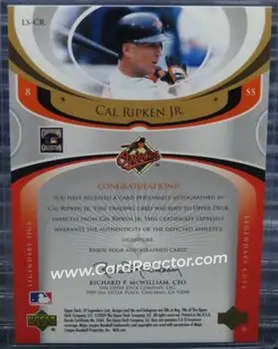 2004 SP Legendary Cuts - Legendary Sigs #LS-CR - Cal Ripken - Baltimore Orioles - Back 2004 SP Legendary Cuts - Legendary Sigs #LS-CR - Cal Ripken - Baltimore Orioles - Back