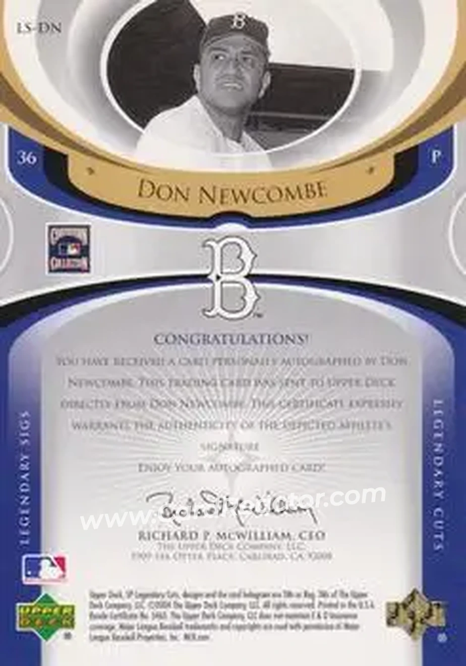2004 SP Legendary Cuts - Legendary Sigs #LS-DN - Don Newcombe - Brooklyn Dodgers - Back
