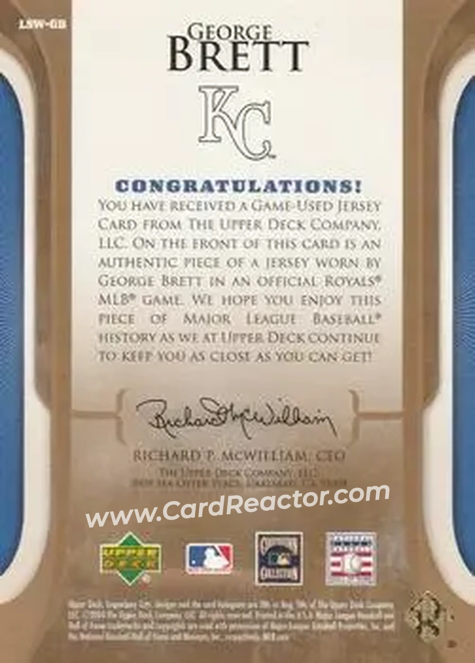 2004 SP Legendary Cuts - Legendary Swatches #LSW-GB - George Brett - Kansas City Royals - Back