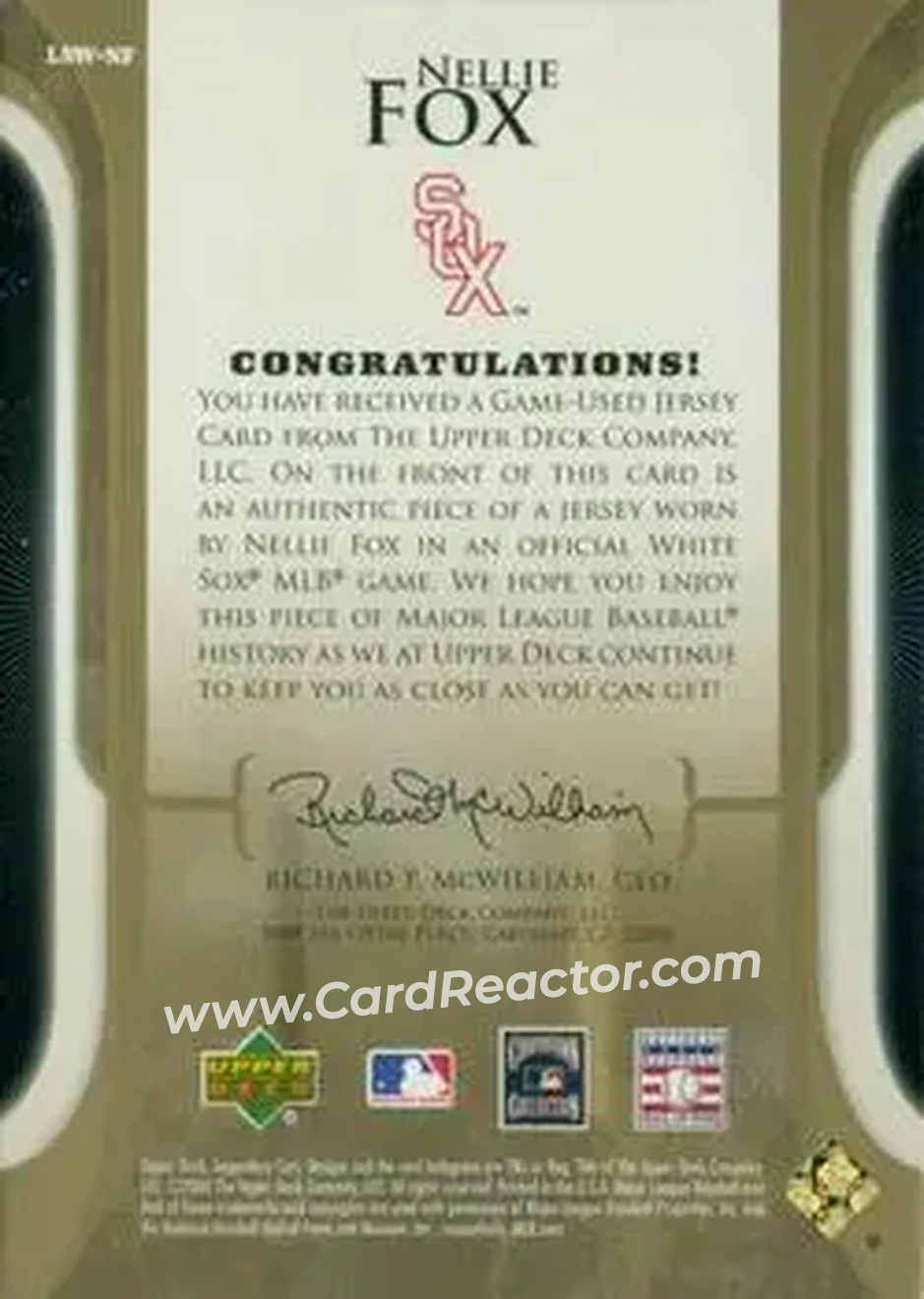 2004 SP Legendary Cuts - Legendary Swatches #LSW-NF - Nelson Fox - Chicago White Sox - Back