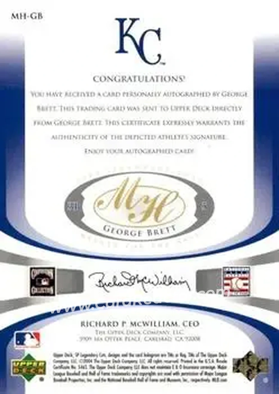 2004 SP Legendary Cuts - Marked for the Hall #MH-GB - George Brett - Kansas City Royals - Back