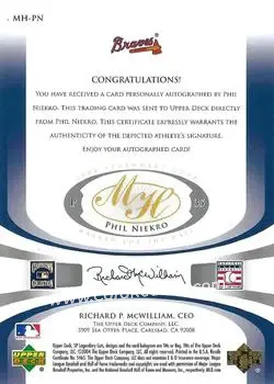 2004 SP Legendary Cuts - Marked for the Hall #MH-PN - Phil Niekro - Atlanta Braves - Back