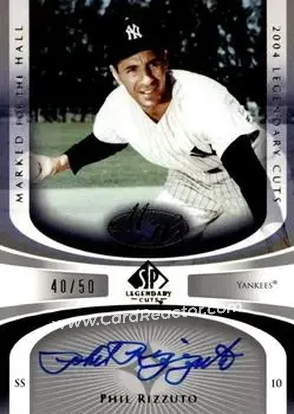 2004 SP Legendary Cuts - Marked for the Hall #MH-PR - Phil Rizzuto - New York Yankees - Front 2004 SP Legendary Cuts - Marked for the Hall #MH-PR - Phil Rizzuto - New York Yankees - Front