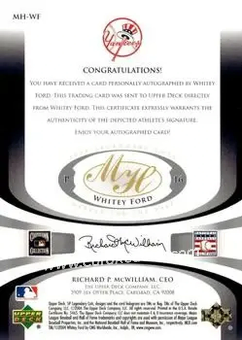 2004 SP Legendary Cuts - Marked for the Hall #MH-WF - Ed "Whitey" Ford - New York Yankees - Back