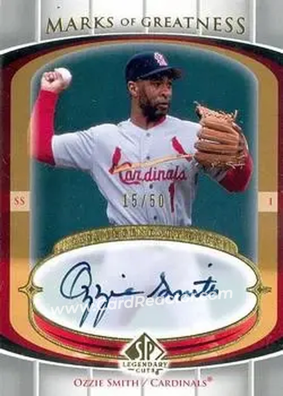 2004 SP Legendary Cuts - Marks of Greatness #MG-OZ - Ozzie Smith - St. Louis Cardinals - Front