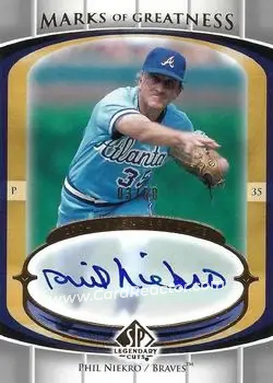 2004 SP Legendary Cuts - Marks of Greatness #MG-PN - Phil Niekro - Atlanta Braves - Front