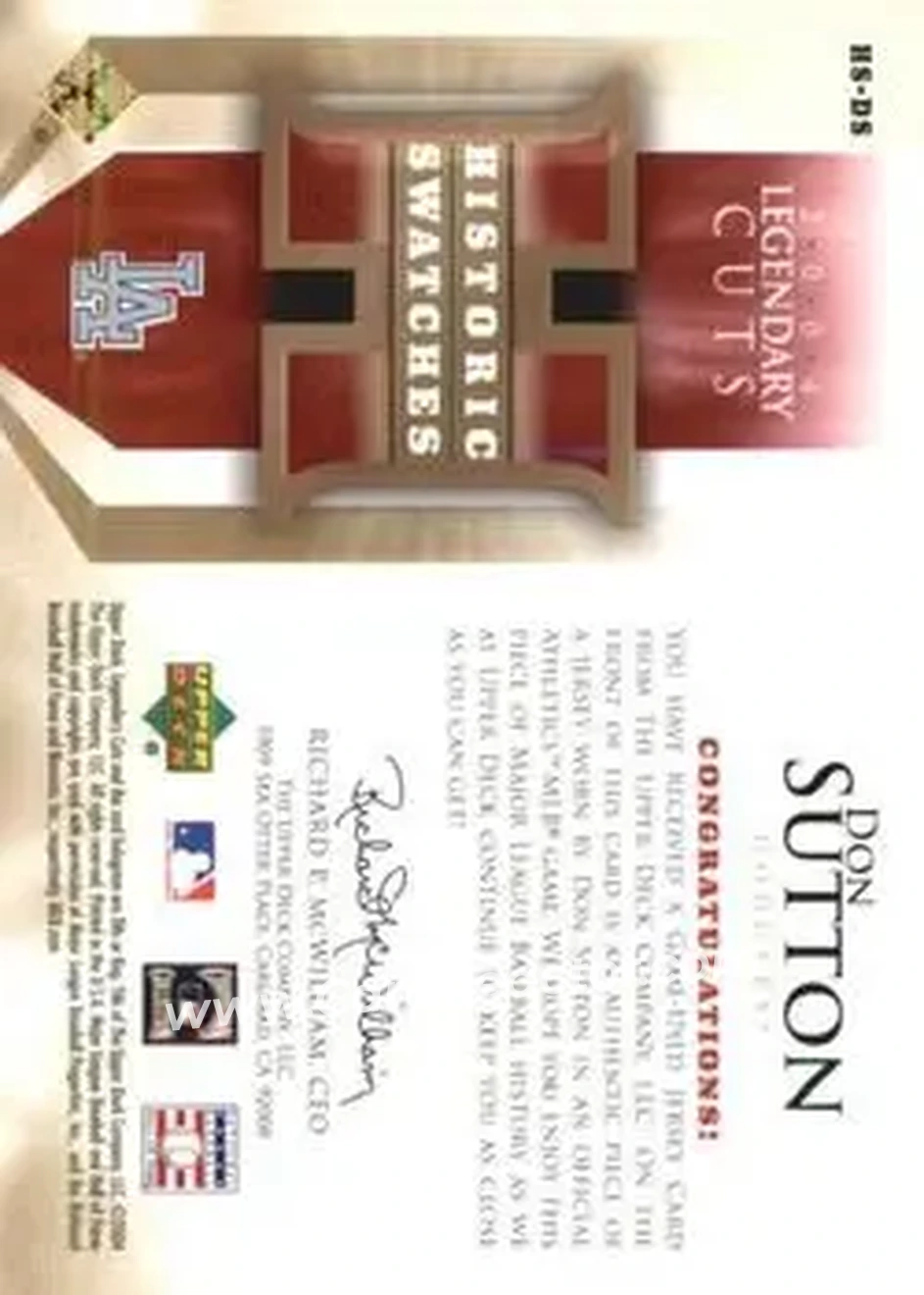 2004 SP Legendary Cuts - Historic Swatches #HS-DS - Don Sutton - Los Angeles Dodgers - Back