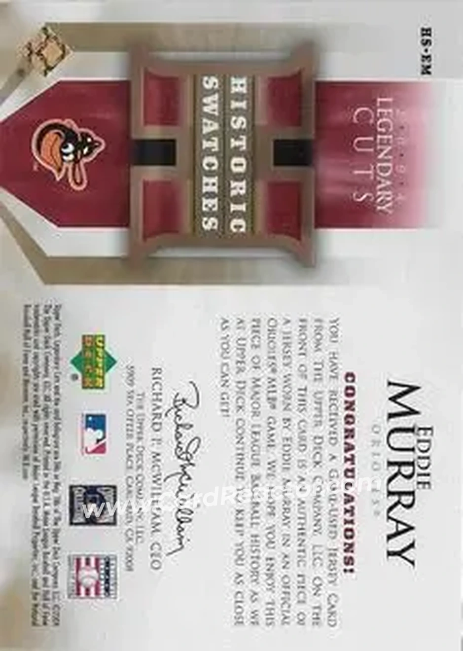 2004 SP Legendary Cuts - Historic Swatches #HS-EM - Eddie Murray - Baltimore Orioles - Back