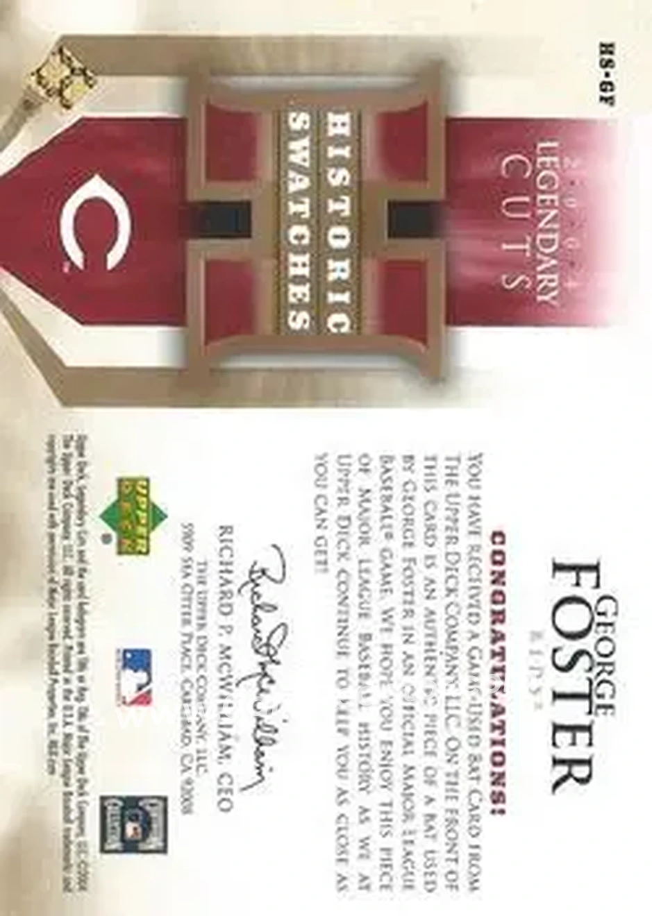 2004 SP Legendary Cuts - Historic Swatches #HS-GF - George Foster - Cincinnati Reds - Back