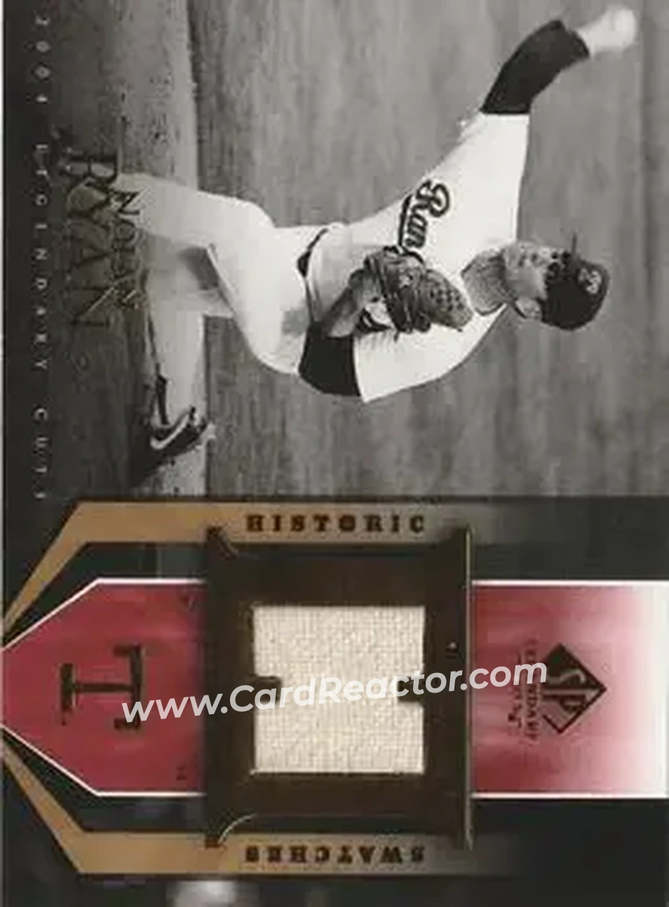 2004 SP Legendary Cuts - Historic Swatches #HS-NR - Nolan Ryan - Texas Rangers - Front 2004 SP Legendary Cuts - Historic Swatches #HS-NR - Nolan Ryan - Texas Rangers - Front