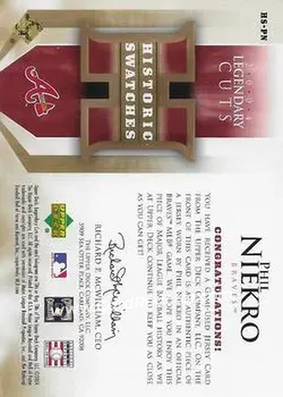 2004 SP Legendary Cuts - Historic Swatches #HS-PN - Phil Niekro - Atlanta Braves - Back