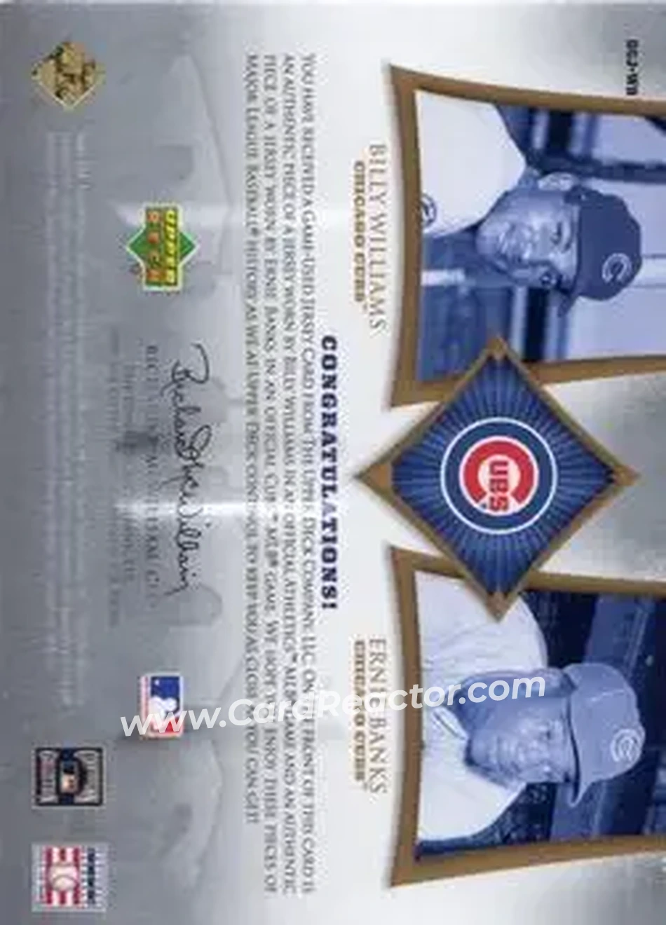 2004 SP Legendary Cuts - Legendary Duos Memorabilia #WB - Billy Williams - Ernie Banks - Chicago Cubs - Back