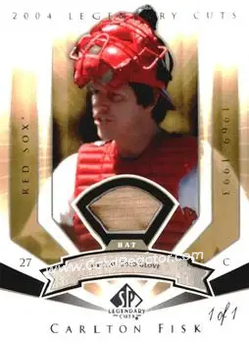 2004 SP Legendary Cuts - Significant Fact Memorabilia #17 - Carlton Fisk - Boston Red Sox - Front 2004 SP Legendary Cuts - Significant Fact Memorabilia #17 - Carlton Fisk - Boston Red Sox - Front