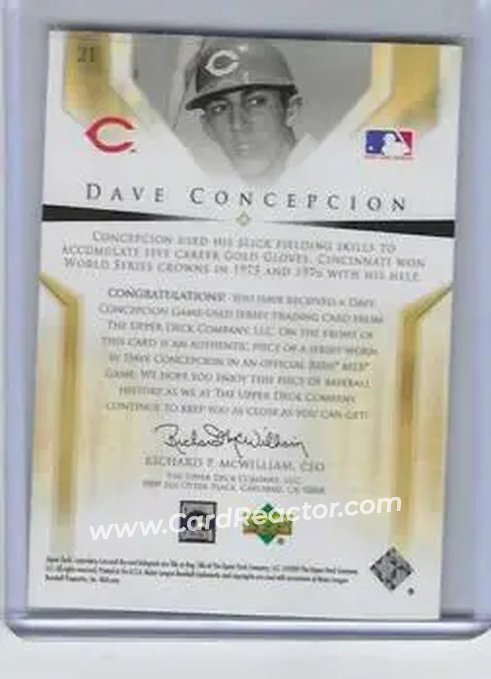 2004 SP Legendary Cuts - Significant Fact Memorabilia #21 - Dave Concepcion - Cincinnati Reds - Back