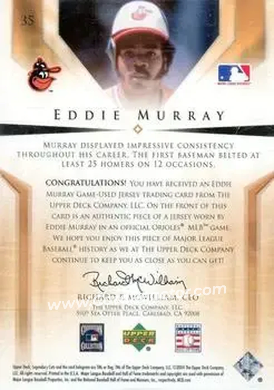 2004 SP Legendary Cuts - Significant Fact Memorabilia #35 - Eddie Murray - Baltimore Orioles - Back