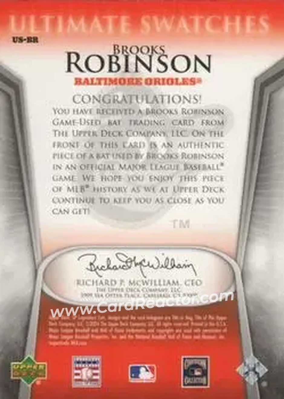 2004 SP Legendary Cuts - Ultimate Swatches #US-BR - Brooks Robinson - Baltimore Orioles - Back 2004 SP Legendary Cuts - Ultimate Swatches #US-BR - Brooks Robinson - Baltimore Orioles - Back
