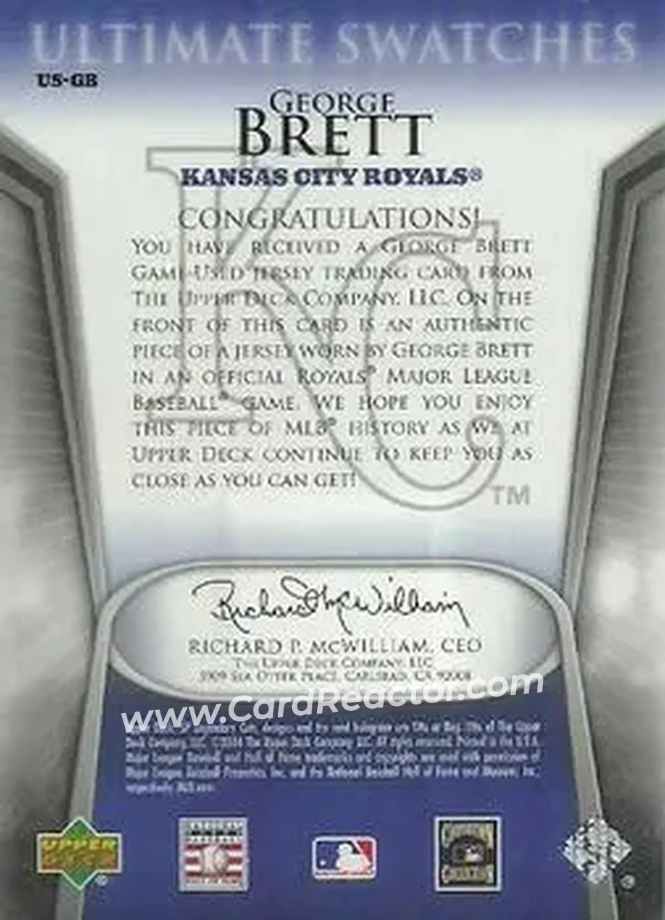 2004 SP Legendary Cuts - Ultimate Swatches #US-GB - George Brett - Kansas City Royals - Back