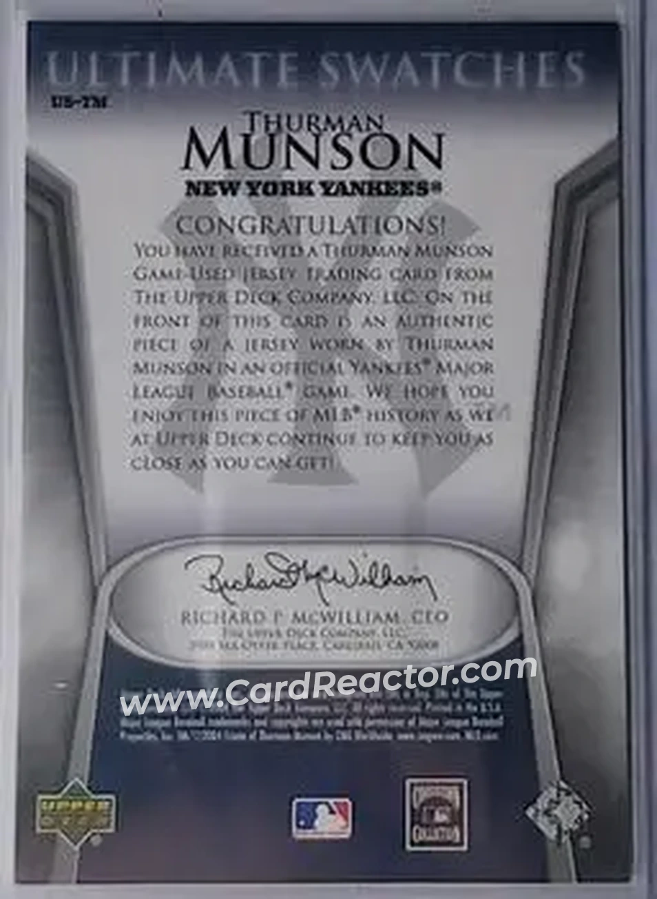 2004 SP Legendary Cuts - Ultimate Swatches #US-TM - Thurman Munson - New York Yankees - Back 2004 SP Legendary Cuts - Ultimate Swatches #US-TM - Thurman Munson - New York Yankees - Back