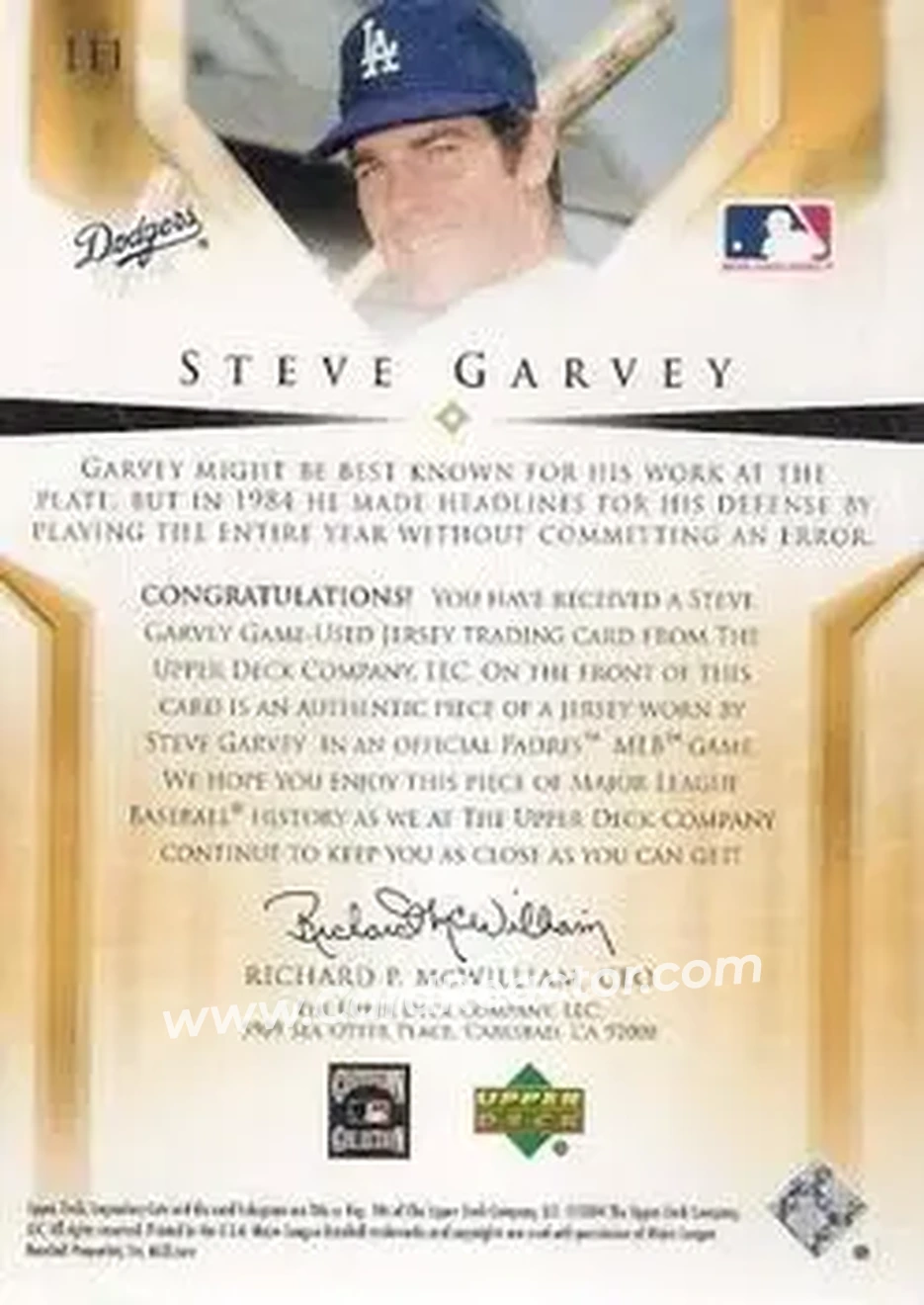 2004 SP Legendary Cuts - Significant Fact Memorabilia #111 - Steve Garvey - Los Angeles Dodgers - Back