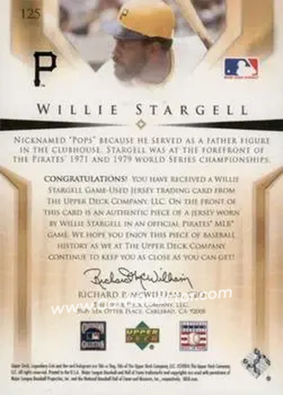 2004 SP Legendary Cuts - Significant Fact Memorabilia #125 - Willie Stargell - Pittsburgh Pirates - Back