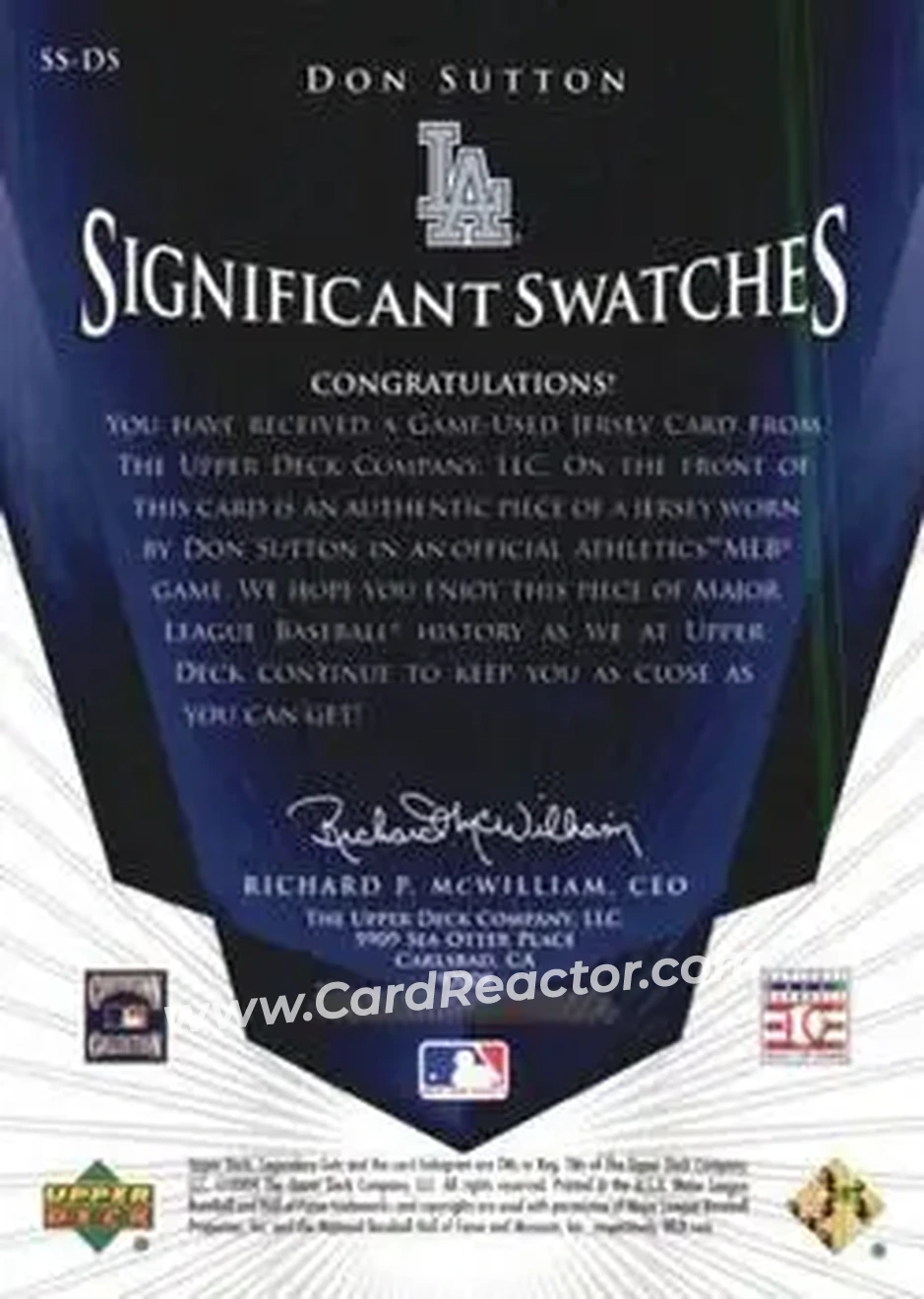 2004 SP Legendary Cuts - Significant Swatches #SS-DS - Don Sutton - Los Angeles Dodgers - Back