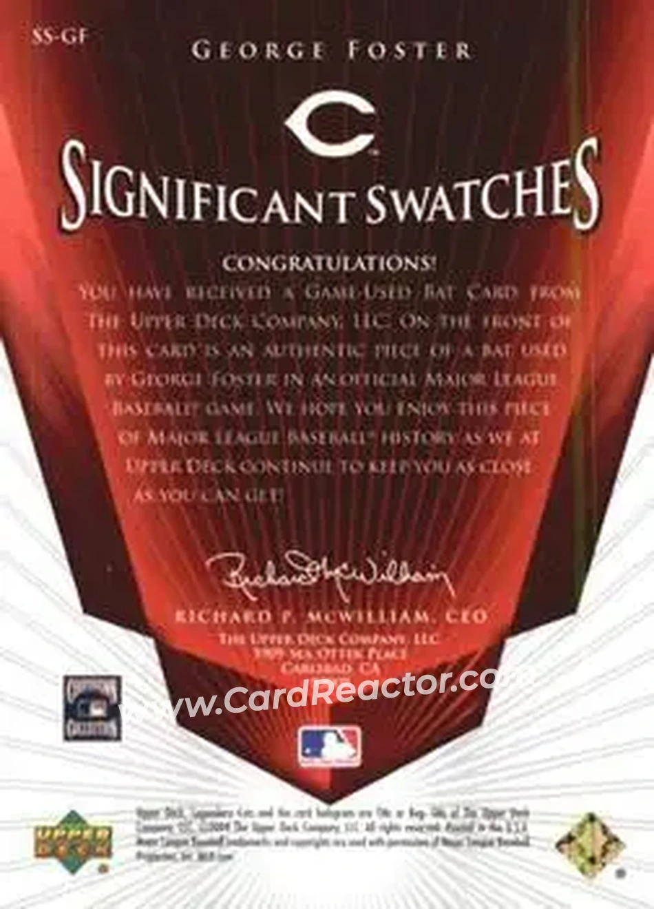 2004 SP Legendary Cuts - Significant Swatches #SS-GF - George Foster - Cincinnati Reds - Back