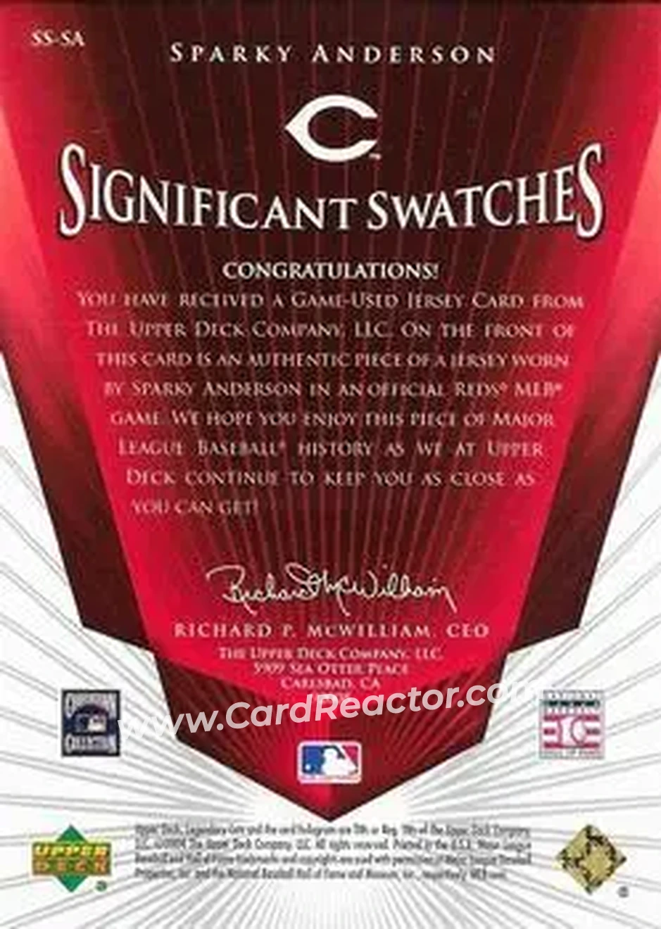 2004 SP Legendary Cuts - Significant Swatches #SS-SA - George Anderson - Cincinnati Reds - Back