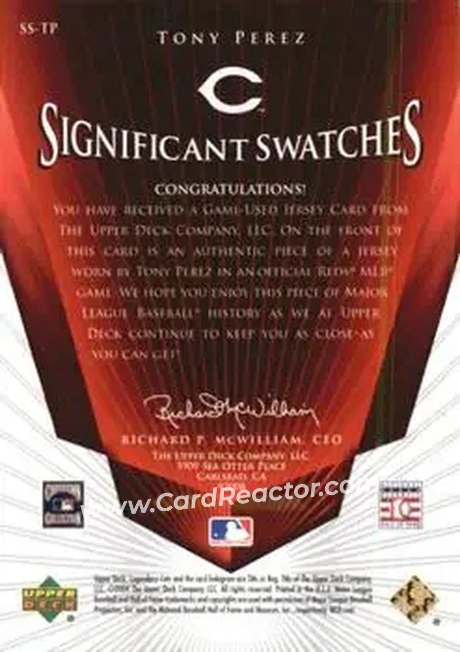 2004 SP Legendary Cuts - Significant Swatches #SS-TP - Tony Pérez - Cincinnati Reds - Back