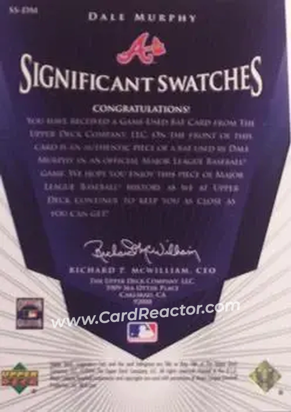 2004 SP Legendary Cuts - Significant Swatches 25 #SS-DM - Dale Murphy - Atlanta Braves - Back
