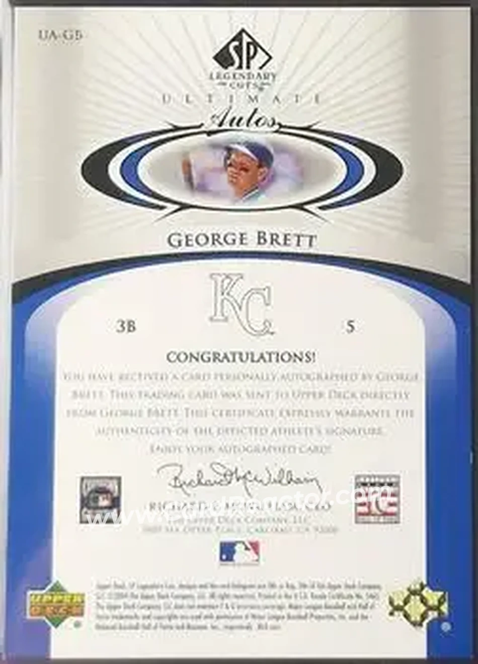 2004 SP Legendary Cuts - Ultimate Autos #UA-GB - George Brett - Kansas City Royals - Back