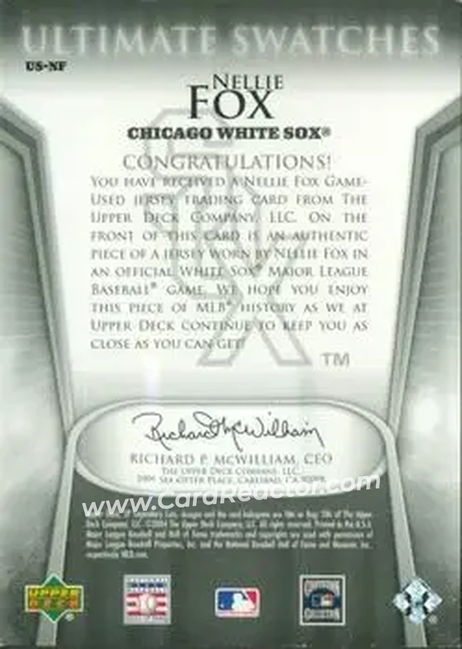 2004 SP Legendary Cuts - Ultimate Swatches 10 #US-NF - Nelson Fox - Chicago White Sox - Back